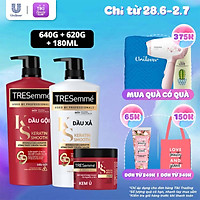 Combo Gội 640g, Xả 620g & Ủ 180ml TRESEMME Keratin Smooth với Dầu Dưỡng tóc Argan & Keratin Combo Dầu gội xả và kem ủ giúp Vào Nếp Suôn Mượt 640g, 620g, 180ml