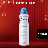 Xịt khử mùi Dove Original Nourished & Smooth Hương dịu nhẹ Dưỡng da Sáng mịn dành cho nữ, 150ml