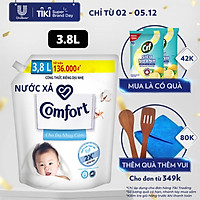 Nước xả làm mềm vải 3.8L Comfort Chăm sóc dịu nhẹ Cho da nhạy cảm, phù hợp với em bé Công thức riêng dịu nhẹ sử dụng nguyên liệu chính từ 100% nguồn gốc thực vật để sản xuất hoạt chất làm mềm vải
