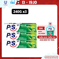 Combo 3 Kem Đánh Răng P/S Bảo Vệ 123 Trà Xanh 240g với tinh chất trà xanh thanh nhiệt giúp mang lại cảm giác mát dịu