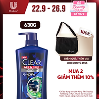 Dầu Tắm - Gội - Dưỡng Mát Lạnh 3 Trong 1 Cho Nam Clear Men Active Cool Mát Lạnh Bổ Sung Than Hoạt Tính 630g