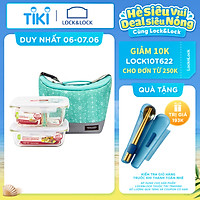 Bộ Túi Hộp Cơm Thủy Tinh Lock&Lock 3EA LLG428M2 - Xanh Mint