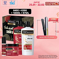 Combo Dầu Gội, Dầu Xả, Kem Ủ, Serum TRESEMME Keratin Smooth Cho tóc khô xơ rối Công thức Hydrolyzed Keratin Dưỡng Tóc Vào Nếp Suôn Mượt 640g, 620g, 180ml, 97ml