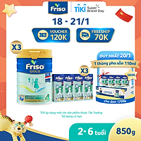 Combo 3 lon sữa Bột Friso Gold 4 850g (Dành Cho Trẻ Từ 2 - 6 Tuổi) + Tặng 3 lốc RDT 180ml