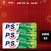 Combo 3 Kem Đánh Răng P/S Bảo Vệ 123 Trà Xanh 230g với tinh chất trà xanh thanh nhiệt giúp mang lại cảm giác mát dịu