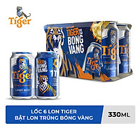 Lốc 6 Lon Tiger (330ml / Lon) (Bật lon Tiger giơ cao bóng vàng)