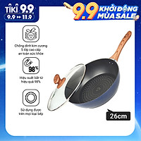 Chảo Sâu Lòng NAG2653 Đáy Từ 5 Lớp Chống Dính Vung Kính Siêu Bền Nagakawa (26cm) - Dùng Trên Mọi Loại Bếp - Hàng Chính Hãng