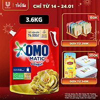 Nước giặt OMO Matic Comfort hương Tinh dầu thơm cho máy giặt cửa trên, xoáy bay vết bẩn, hương thơm bền lâu, túi 3.6kg