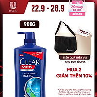 Dầu Gội Đầu Cho Nam Clear Men Cool Sport Bạc Hà Đánh Bay Gàu, Ngứa Và Vi Khuẩn Mát Lạnh Cực Đỉnh Suốt Ngày Dài 900g