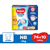 Tã dán sơ sinh Huggies NB74 (dưới 5kg) - Gói 74 miếng + Tặng 10 miếng