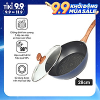 Chảo Sâu Lòng NAG2853 Đáy Từ 5 Lớp Chống Dính Vung Kính Siêu Bền Nagakawa (28cm) - Dùng Trên Mọi Loại Bếp - Hàng Chính Hãng