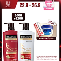 Combo Dầu Gội (640g) Và Dầu Xả (620g) Tresemmé Keratin Smooth Tinh Dầu Argan Và Keratin Vào Nếp Suôn Mượt