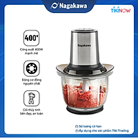 Máy xay thịt 2 lưỡi dao kép cối thủy tinh Nagakawa NAG0812 (400W - 1.5 Lít) - Hàng Chính Hãng
