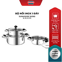 Bộ 3 Nồi Inox 1 Đáy Vung Kính Sunhouse SH365 (16cm, 18cm, 24cm)