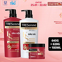 Combo Gội 640g, Xả 620g & Ủ 180ml TRESEMME Keratin Smooth với Dầu Dưỡng tóc Argan & Keratin Combo Dầu gội xả và kem ủ giúp Vào Nếp Suôn Mượt 640g, 620g, 180ml