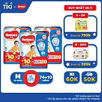 Combo 3 Gói Tã Quần Huggies Dry Gói Cực Đại M74 (74 Miếng) - Tặng 10 miếng