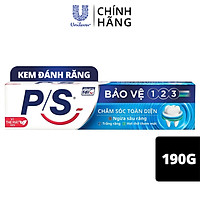 Kem Đánh Răng P/S Bảo Vệ 123 Chăm sóc Toàn Diện 190g giúp ngừa sâu răng, trắng răng và mang lại hơi thở thơm mát.