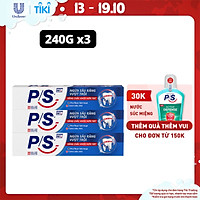 Combo 3 Kem Đánh Răng P/S Ngừa Sâu Răng Vượt Trội 240g lấp đầy các lỗ sâu li ti giúp răng chắc khỏe hơn 10X cho cả gia đình