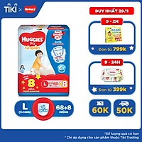 Tã Quần Huggies Dry Gói Cực Đại L68 (68 Miếng) - Tặng 8 miếng