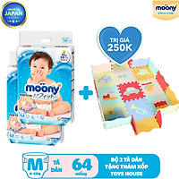 Combo 2 Gói Tã Dán Cao Cấp Moony Nhật Bản M64 (64 Miếng) - Tặng 1 Thảm Xốp Quây