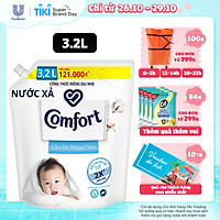 Nước xả làm mềm vải 3.2L Comfort Chăm sóc dịu nhẹ Cho da nhạy cảm, phù hợp với em bé Công thức riêng dịu nhẹ sử dụng nguyên liệu chính từ 100% nguồn gốc thực vật để sản xuất hoạt chất làm mềm vải
