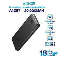 Pin Dự Phòng Anker PowerCore Essential 20.000mAh Hỗ Trợ Sạc Nhanh Power Delivery PD 20W Tích Hợp USB Type-C In/Out - A1287 - Hàng chính hãng