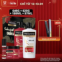 Combo Dầu Gội, Dầu Xả, Kem Ủ, Serum TRESEMME Keratin Smooth Cho tóc khô xơ rối Công thức Hydrolyzed Keratin Dưỡng Tóc Vào Nếp Suôn Mượt 640g, 620g, 180ml, 97ml
