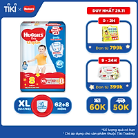 Tã Quần Huggies Dry Gói Cực Đại XL62 (62 Miếng) - Tặng 8 miếng