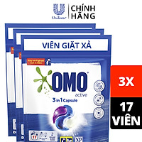 Combo 3 Túi Viên Giặt Quần Áo 3 Trong 1 Omo Cho Máy Giặt Cửa Trước Và Cửa Trên Bền Màu Công Nghệ Anh Quốc 17 Viên