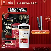 Combo Dầu Gội, Dầu Xả, Kem Ủ, Serum TRESEMME Keratin Smooth Cho tóc khô xơ rối Công thức Hydrolyzed Keratin Dưỡng Tóc Vào Nếp Suôn Mượt 640g, 620g, 180ml, 97ml