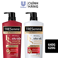 Combo Dầu Gội (640g) Và Dầu Xả (620g) Tresemmé Keratin Smooth Tinh Dầu Argan Và Keratin Vào Nếp Suôn Mượt