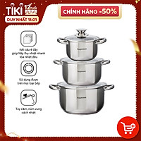 Bộ 3 Nồi Inox Cao Cấp 4 Đáy Nagakawa NAG1304 (16cm, 20cm, 24cm) Dùng Cho Mọi Loại Bếp - Hàng Chính Hãng