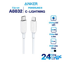 Dây Cáp Anker PowerLine III USB-C to Lightning, 0.9m - A8832 - Hàng Chính Hãng