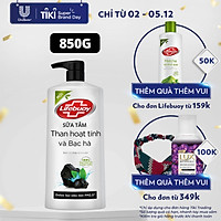 Sữa tắm 850g Lifebuoy Detox và sạch sâu khỏi bụi mịn PM2.5 Bảo vệ khỏi vi khuẩn gây mùi cơ thể Than hoạt tính & Bạc hà Chiết xuất 100% Than hoạt tính từ thiên nhiên