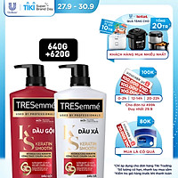 Combo Dầu Gội (640g) Và Dầu Xả (620g) Tresemmé Keratin Smooth Tinh Dầu Argan Và Keratin Vào Nếp Suôn Mượt