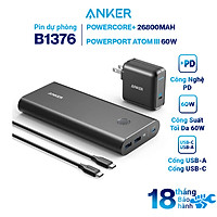 Bộ Pin Sạc Dự Phòng Anker PowerCore+ 26800mAh Hỗ Trợ Power Delivery PD 45W A1376 Kèm Adapter Sạc 1 Cổng USB Type-C 60W Anker Powerport Atom III 60W - B1376 - Hàng Chính Hãng