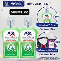 Bộ 2 Nước súc miệng P/S Fresh Naturals Trà xanh thơm mát 500ml giúp kháng khuẩn 99.9% không chứa cồn