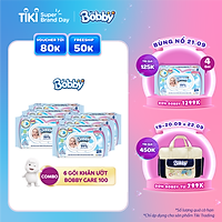 Combo Tiết Kiệm: 6 Gói Khăn Ướt Bobby Care Không Hương 100 Miếng/Gói