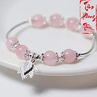 Vòng Tay Bạc 925 Đá Th.ạch Anh Hồng Mix Charm Lá Phong