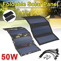 50W 10 in 1 Portable Waterproof Folding Solar Panel Power Charger Camping Travel USB 5V For Phone/Portable Digital Dev