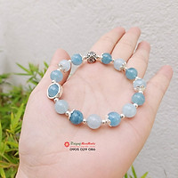 Vòng tay đá thạch anh Aquamarine 8ly mix bạc dành cho Nữ - đá Non Nước