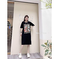 váy suông nữ, đầm suông phom rộng cộc tay in hình con vật