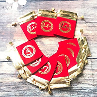 Combo 10 túi gấm nhung chữ Lộc, chất liệu túi bằng nhung đỏ, dùng để bảo quản xu hoặc vật phẩm phong thủy, giúp đem lại may mắn, tài lộc - ECOINS