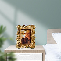 Antique Gold Photo Frame Ornate Retro Vintage Style Iris Flower Photo Frame for Tabletop Photos Arts Portrait Display Decoration