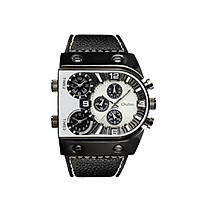 Đồng hồ thạch anh đeo tay dây da mặt số lớn kiểu dáng sang trọng OULM Men Three Time Zones Leather Band Quartz Watch