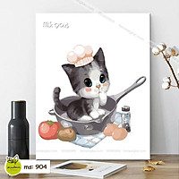 Tranh tô màu 40x50cm có khung Mèo nấu ăn T904