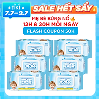 {THIẾT KẾ MỚI} Combo 6 Bao Khăn Ướt Em Bé Nuna Không Mùi (100 Tờ x 6)