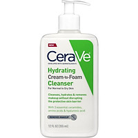 Sữa Rửa Mặt Tẩy Trang Cerave Hydrating Cream to Foam Cleanser cho da khô, loại bỏ makeup