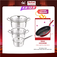 Bộ nồi inox Tefal Simpleo B907S644 3 món (2 nồi 1 quánh) - Thiết kế từ Pháp với inox 304 cao cấp - Hàng chính hãng