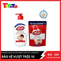 COMBO Nước rửa tay Lifebuoy Bảo vệ vượt trội 10 (Đỏ) Chai 500g và túi 450ml